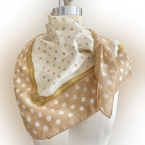 chic vintage lightweight scarf cream/ivory/tan stripe with delicate chain print